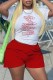 White Red Casual Print Letter O Neck Short Sleeve Two Pieces