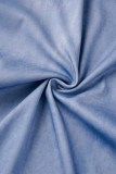Blue Sexy Casual Solid Backless Halter Regular Jumpsuits