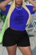Blue Casual Print Letter O Neck Short Sleeve Two Pieces