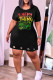 Black Casual Print Hollowed Out Patchwork O Neck Straight Dresses