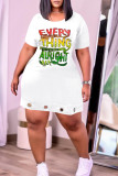 White Casual Print Hollowed Out Patchwork O Neck Straight Dresses