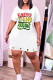 White Casual Print Hollowed Out Patchwork O Neck Straight Dresses