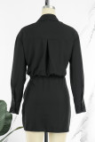 Light Blue Casual Solid Patchwork Turndown Collar Shirt Dress Dresses