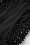 Black Sexy Solid Hollowed Out See-through Half A Turtleneck Sleeveless Dress Dresses