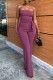 Dark Purple Casual Solid Backless Strapless Regular Jumpsuits