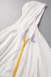 Grey Casual Patchwork Fold Contrast Zipper Hooded Collar Long Sleeve Dresses