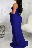 Black Sexy Elegant Solid Patchwork Slit Asymmetrical Off the Shoulder Evening Dress Dresses