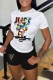 Black Casual Print Letter O Neck Short Sleeve Two Pieces