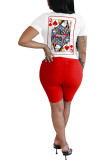 Red Fashion adult Ma'am Street Print Two Piece Suits pencil Short Sleeve Two Pieces