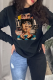 Black Casual Daily Print Patchwork O Neck Tops