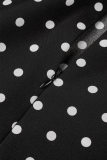 Black Casual Print Polka Dot Patchwork O Neck Printed Dress Dresses