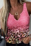 Pale Red Casual Print Basic V Neck Tops