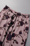 Pink Sexy Casual Print Backless Off the Shoulder Sleeveless Two Pieces