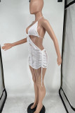 White Sexy Solid Bandage Hollowed Out Patchwork Swimwears Cover Up