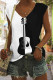 Black Casual Print Patchwork V Neck T-Shirts