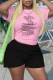 Pink Casual Print Letter O Neck Short Sleeve Two Pieces