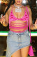Rose Red Sexy Solid Hollowed Out Patchwork Halter Tops