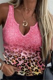 Pale Red Casual Print Basic V Neck Tops