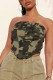 Camouflage Sexy Print Patchwork Asymmetrical Strapless Tops