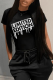 Black Casual Print Patchwork Letter O Neck T-Shirts