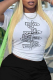 White Casual Street Print Patchwork O Neck T-Shirts
