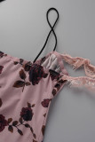 Pink Sexy Casual Print Backless Off the Shoulder Sleeveless Two Pieces