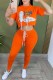 Orange Casual Print Letter O Neck Short Sleeve Two Pieces