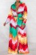 Green Casual Print Patchwork Shirt Collar Long Sleeve Two Pieces