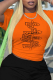 Orange Casual Street Print Patchwork O Neck T-Shirts