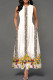 White Yellow Casual Vintage Print Patchwork O Neck A Line Dresses