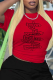 Red Casual Street Print Patchwork O Neck T-Shirts