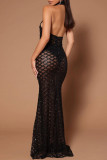 Black Sexy Elegant Solid Hot Drill Half A Turtleneck Lace Dress Dresses