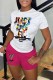 Rose Red Casual Print Letter O Neck Short Sleeve Two Pieces