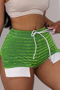 Green Sexy Striped Patchwork Draw String Skinny High Waist Pencil Full Print Bottoms