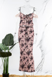 Pink Sexy Casual Print Backless Off the Shoulder Sleeveless Two Pieces