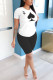 Black Fashion adult Ma'am Street Print Two Piece Suits pencil Short Sleeve Two Pieces