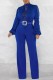 Blue Casual Solid Hollowed Out Patchwork Half A Turtleneck Regular Jumpsuits