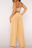 Black Sexy Solid See-through Loose Mid Waist Wide Leg Solid Color Bottoms