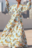 White Elegant Print Patchwork V Neck Printed Dress Dresses