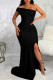 Black Sexy Elegant Solid Patchwork Slit Asymmetrical Off the Shoulder Evening Dress Dresses