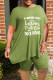 Green Casual Print Patchwork O Neck Plus Size Two Pieces