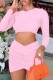 Pink Casual Solid Patchwork O Neck Long Sleeve Two Pieces