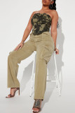 Camouflage Sexy Print Patchwork Asymmetrical Strapless Tops