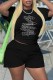 Black Casual Print Letter O Neck Short Sleeve Two Pieces