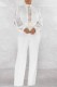 White Casual Solid Hollowed Out Patchwork Half A Turtleneck Regular Jumpsuits