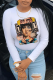 White Street Vintage Print Patchwork O Neck Tops