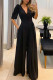 Black Casual Elegant Solid Pocket V Neck Straight Jumpsuits