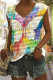 Rainbow Color Casual Print Patchwork V Neck T-Shirts