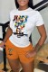 Orange Casual Print Letter O Neck Short Sleeve Two Pieces