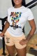 Khaki Casual Print Letter O Neck Short Sleeve Two Pieces